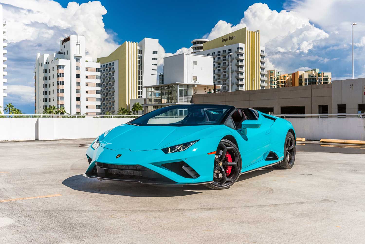 Blu Glauco Lamborghini Huracan EVO Spyder rental in Atlanta at Premier Auto Atlanta